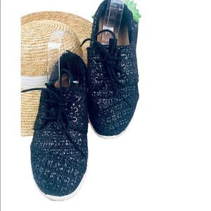 Toms Womens Black Tweed Knit Lace Up Sneakers‎